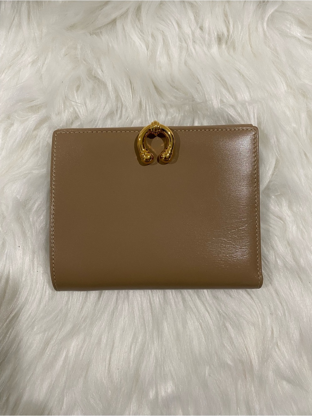 Gucci Tan Folding Logo Gold Horsebit Leather Compact Wallet EUC